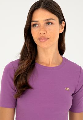 Kadın Mor Bisiklet Yaka Crop Tişört - 50281813047