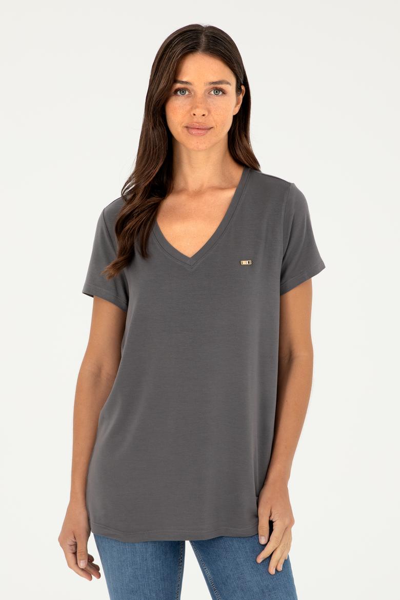 Kadın Antrasit Basic Tişört