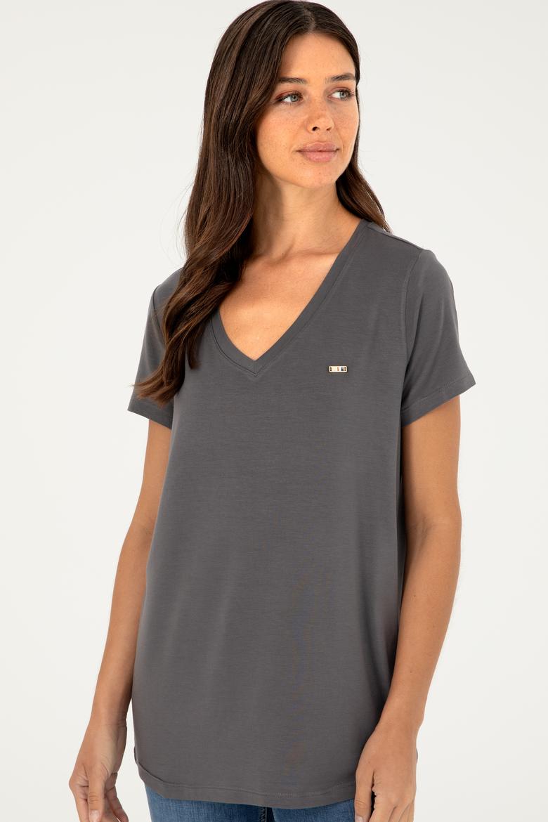 Kadın Antrasit Basic Tişört - 50286824038