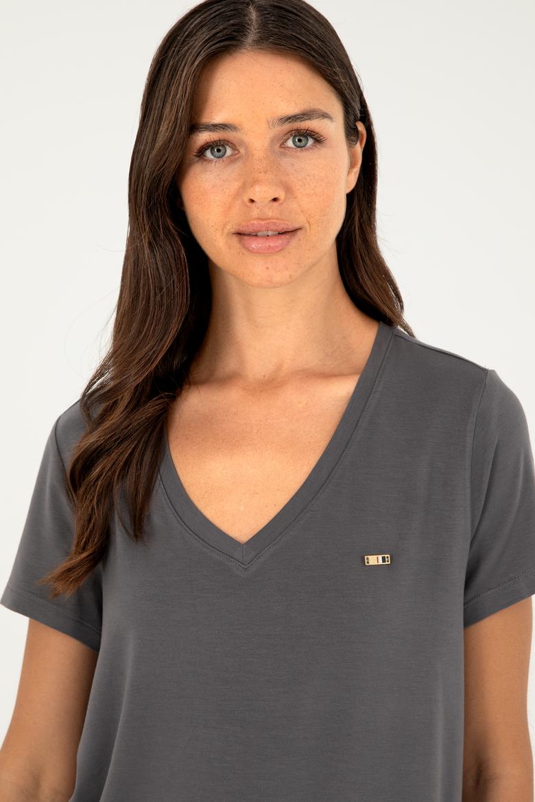 Kadın Antrasit Basic Tişört - 50286824038