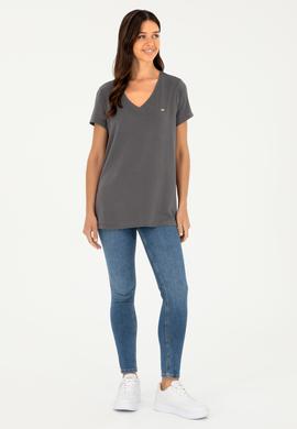 Kadın Antrasit Basic Tişört - 50286824038