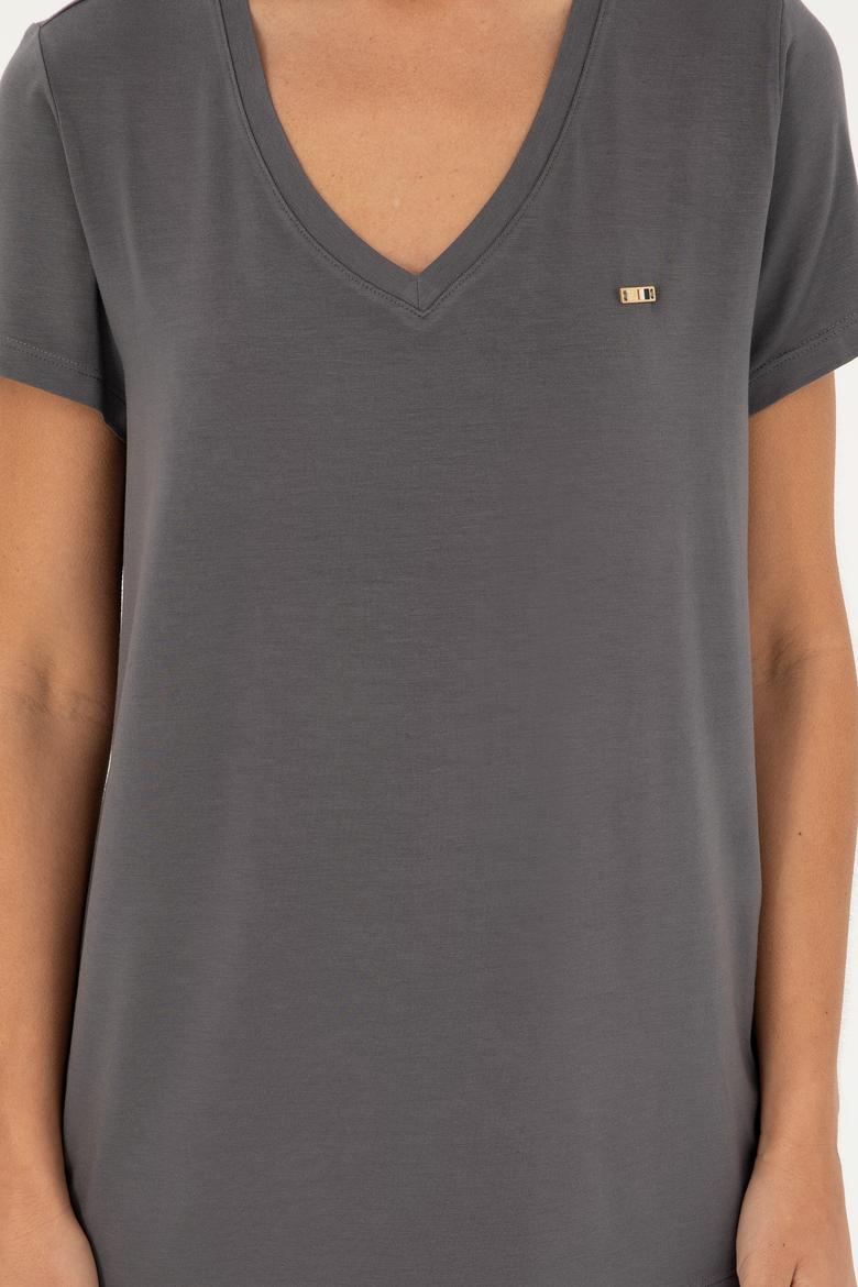 Kadın Antrasit Basic Tişört - 50286824038