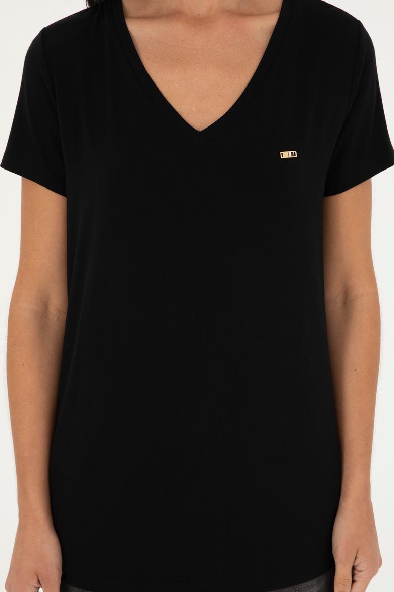 Kadın Siyah Basic Tişört - 50286824015