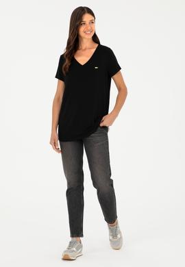 Kadın Siyah Basic Tişört - 50286824015