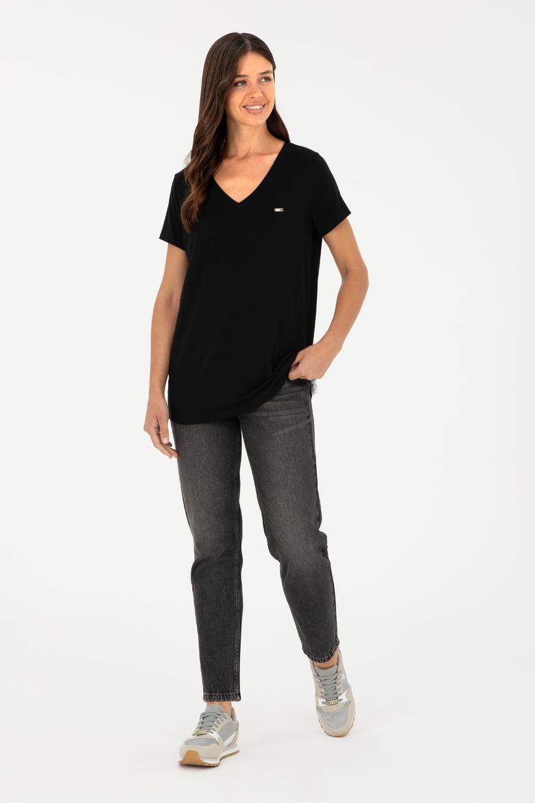Kadın Siyah Basic Tişört - 50286824015
