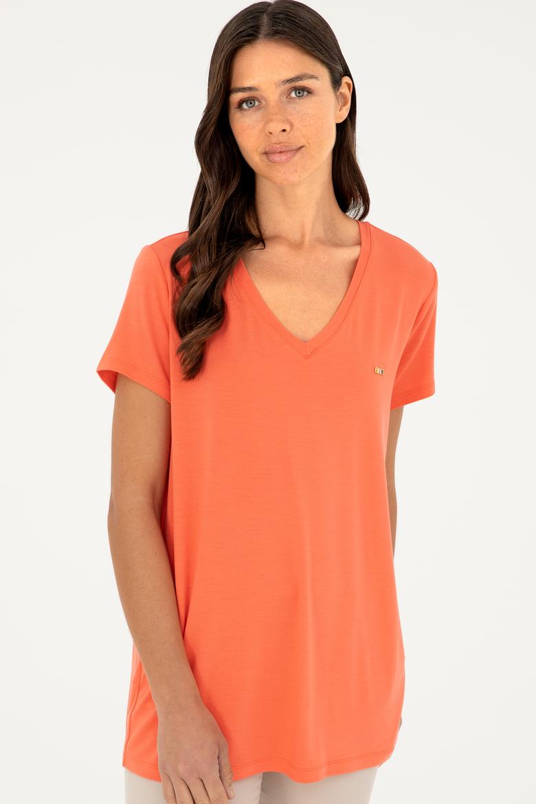 Kadın Nar Çiçeği Basic Tişört - 50286824053