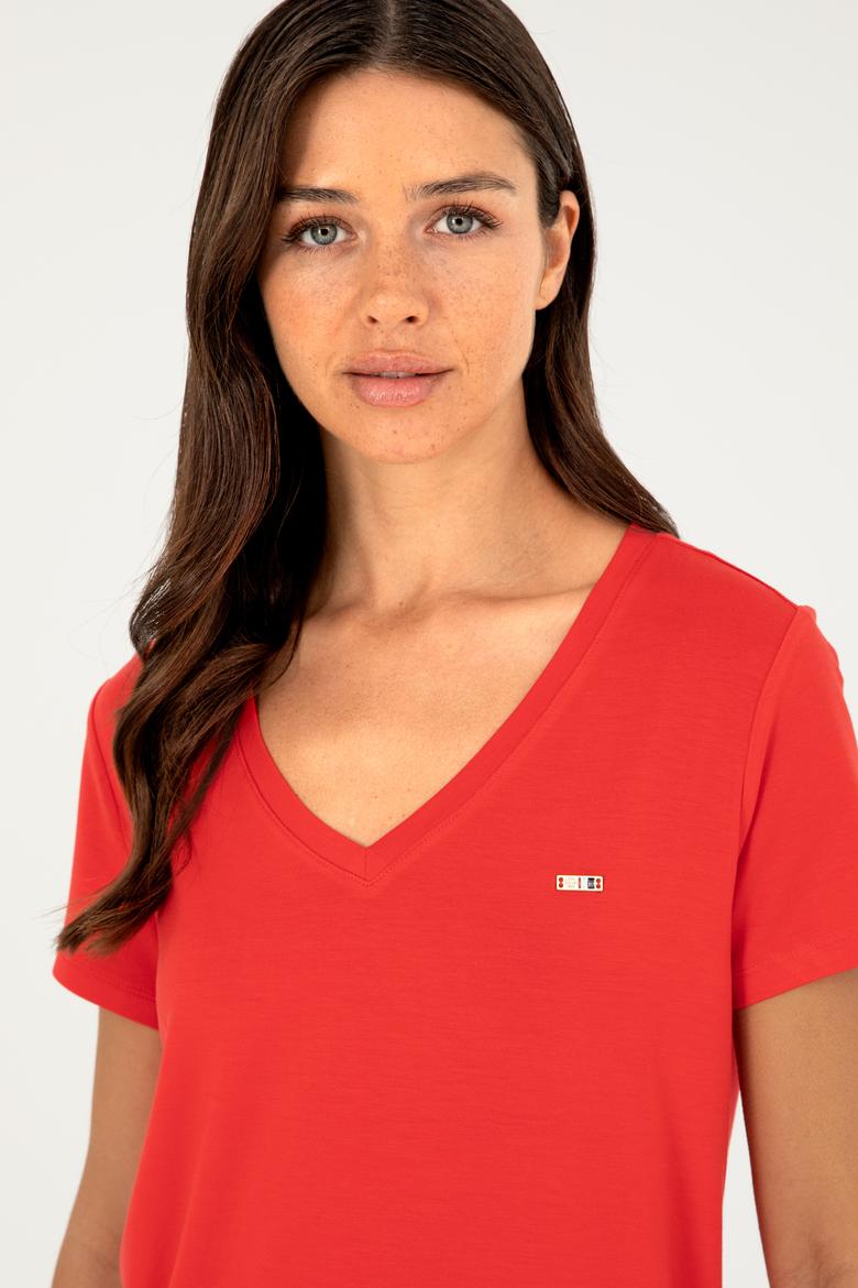 Kadın Kırmızı Basic Tişört - 50286824044