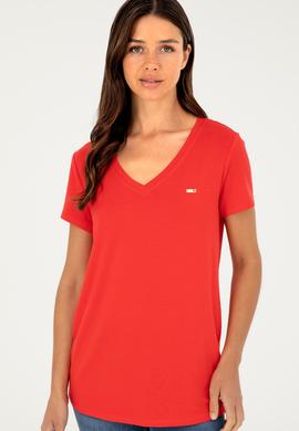 Kadın Kırmızı Basic Tişört - 50286824044