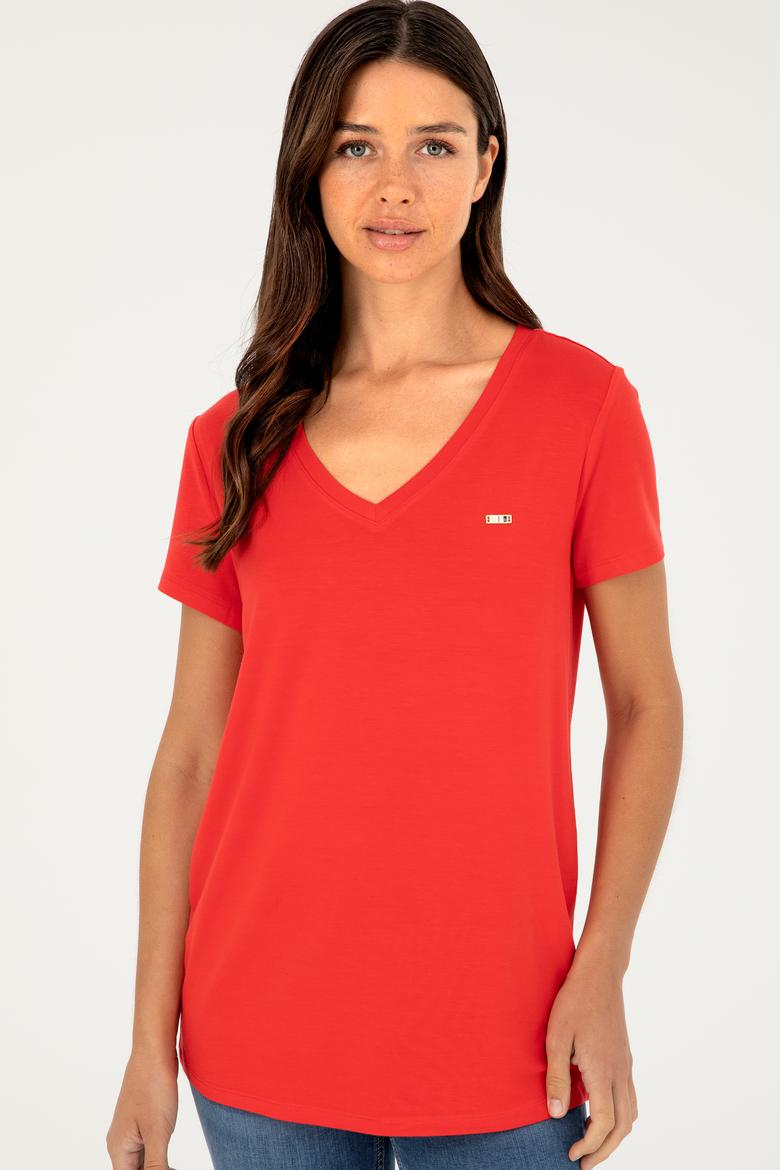 Kadın Kırmızı Basic Tişört - 50286824044