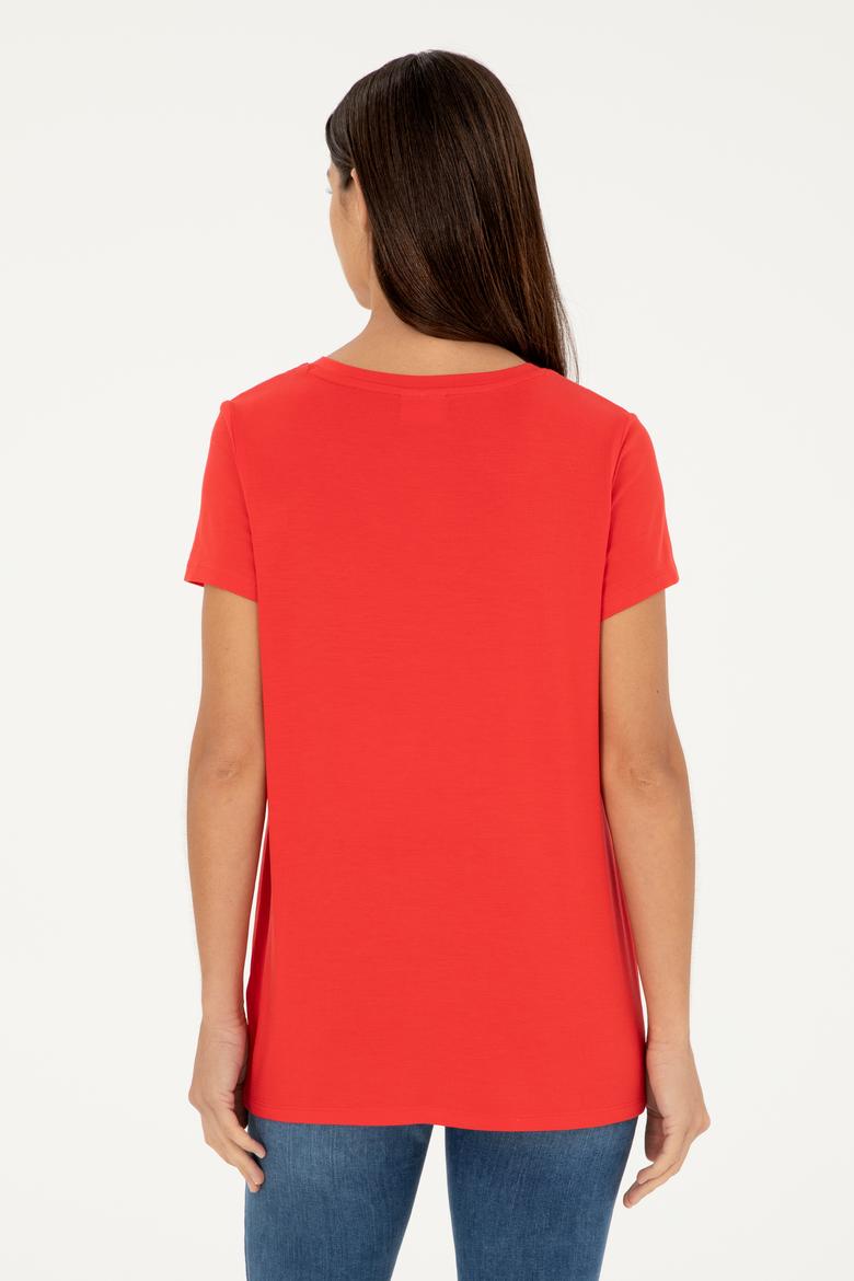 Kadın Kırmızı Basic Tişört - 50286824044