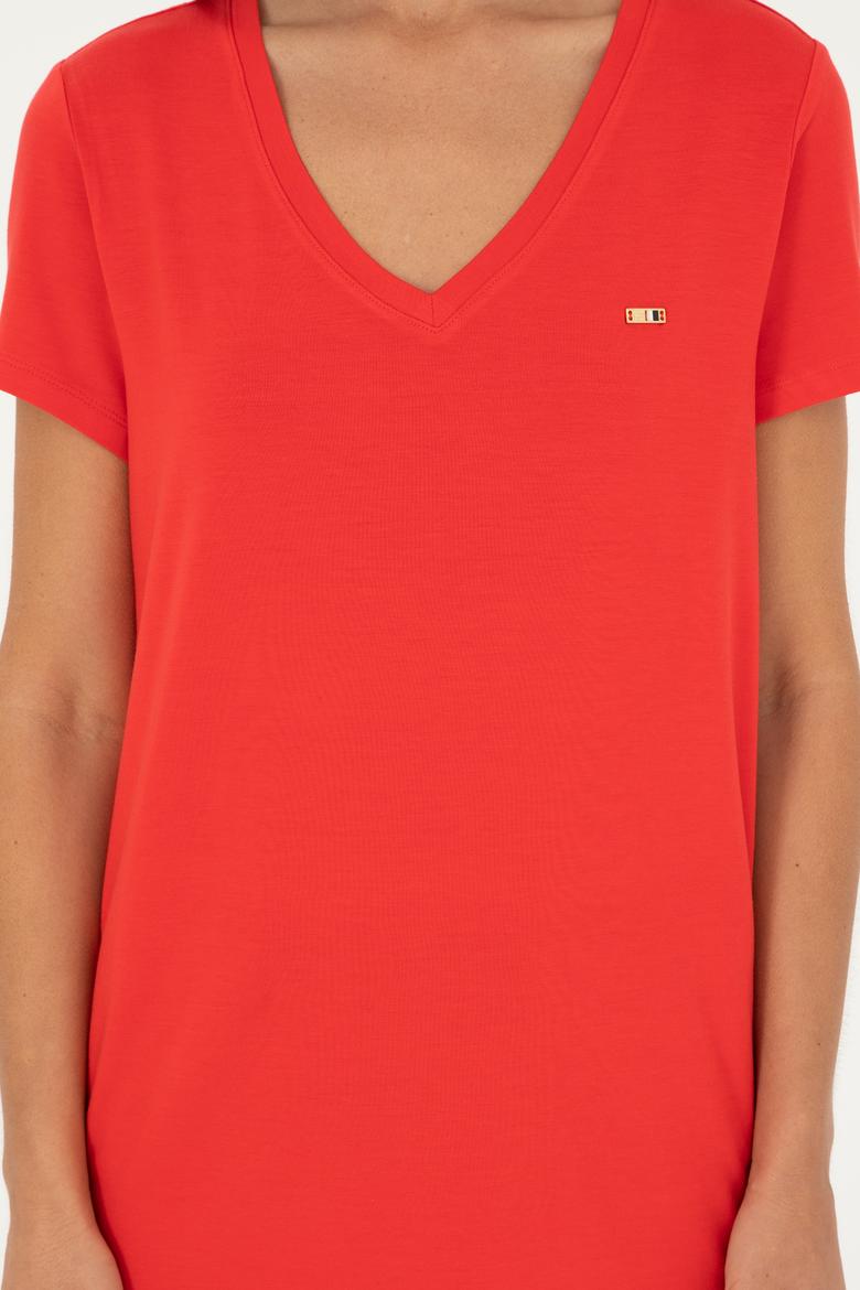 Kadın Kırmızı Basic Tişört - 50286824044