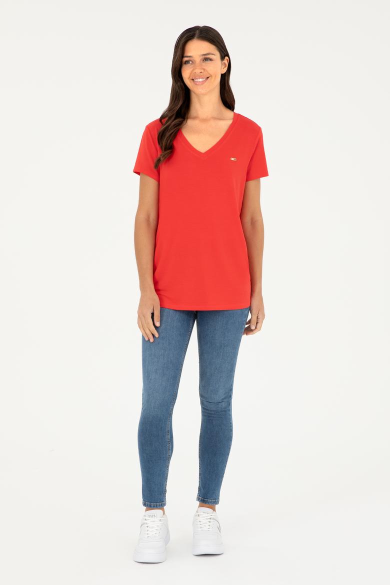 Kadın Kırmızı Basic Tişört - 50286824044