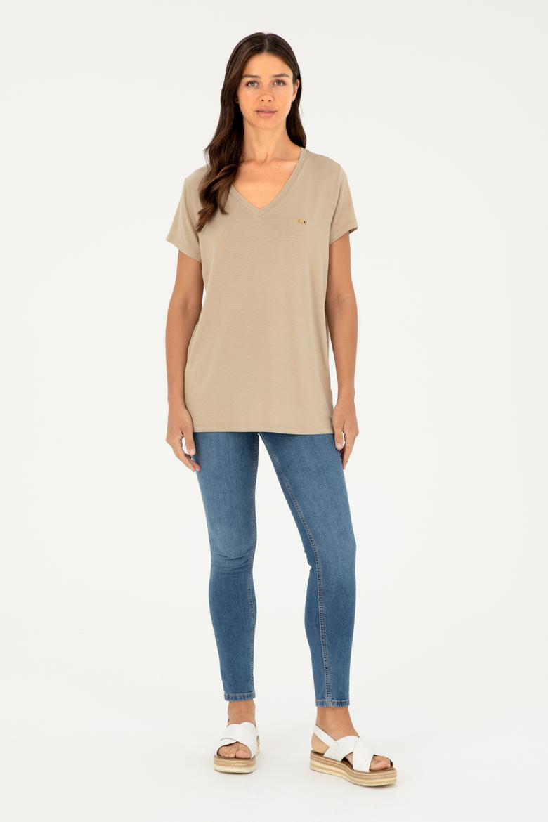 Kadın Açık Haki Basic Tişört - 50286824059