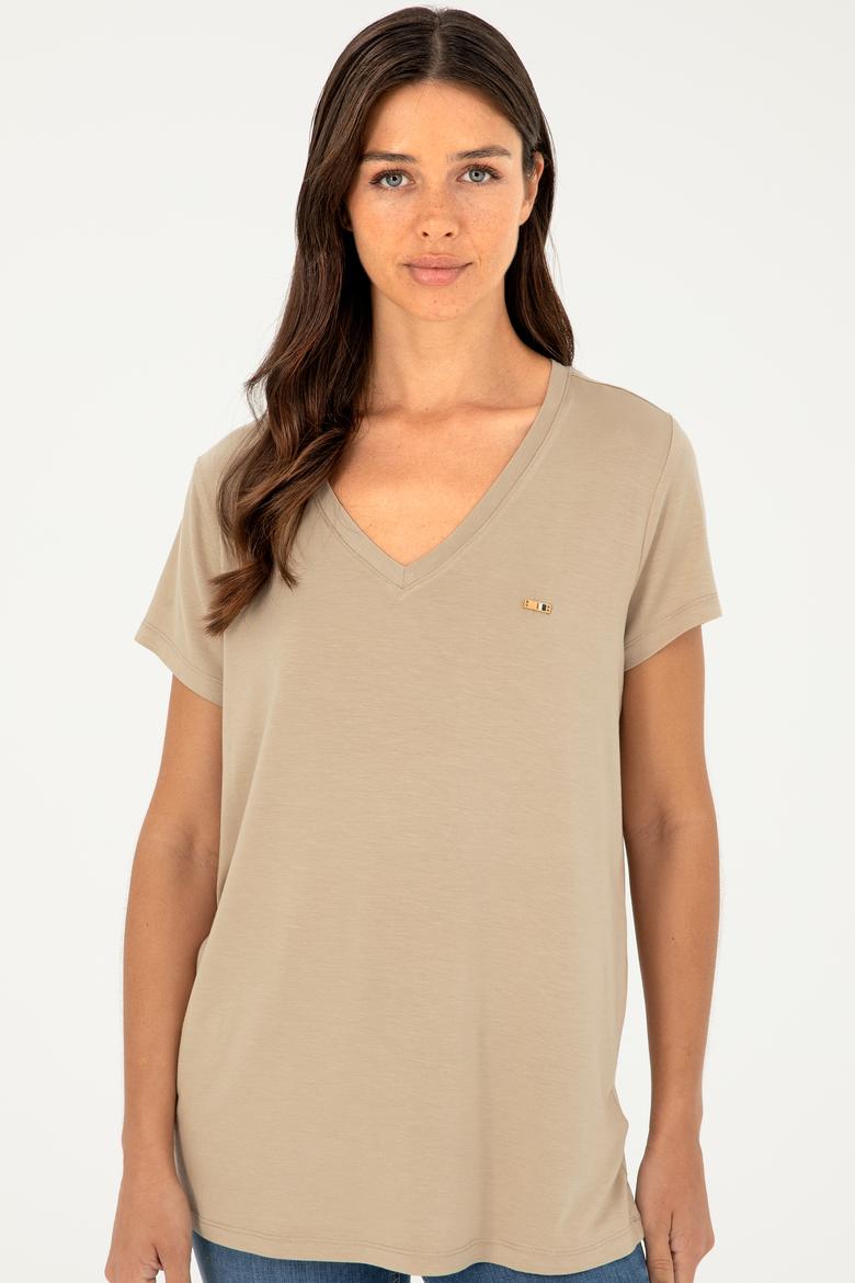 Kadın Açık Haki Basic Tişört - 50286824059