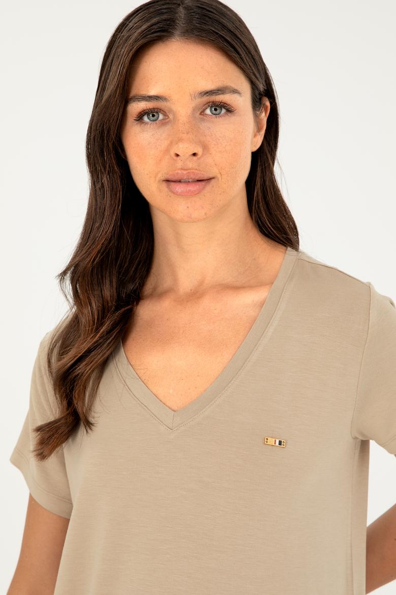 Kadın Açık Haki Basic Tişört - 50286824059