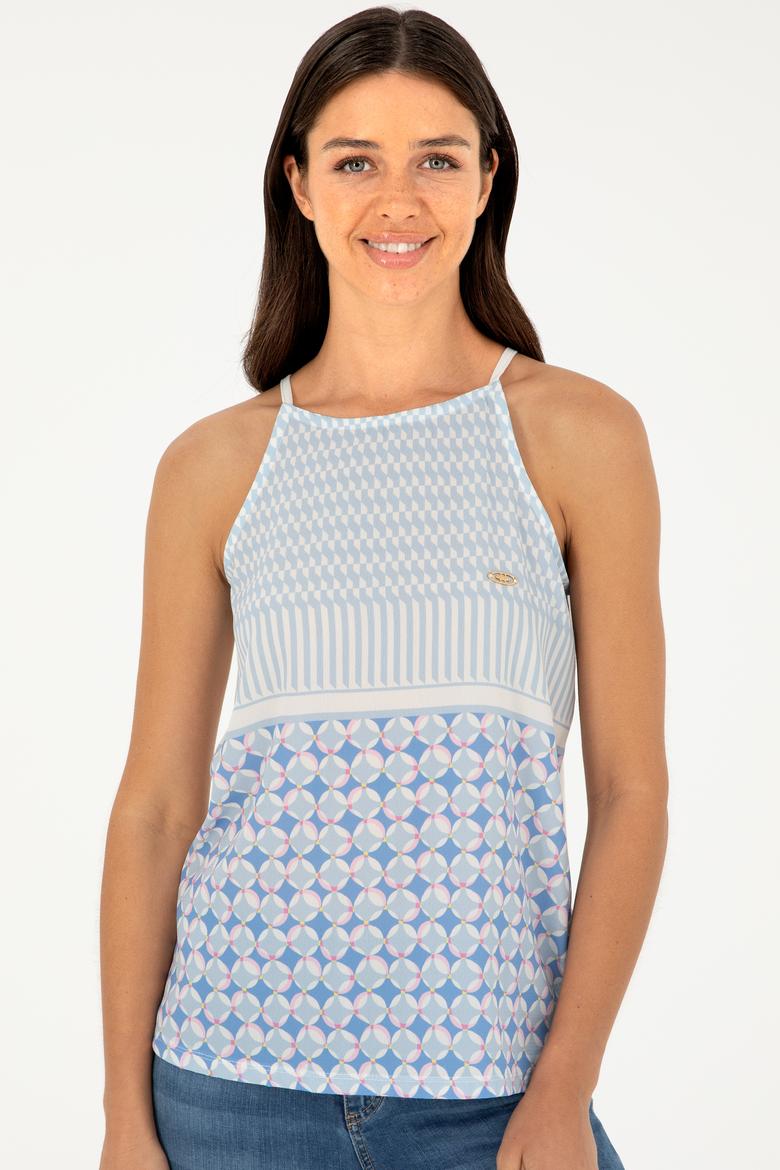 Kadın Açık Mavi Kolsuz Bisiklet Yaka Tişört - 50281806016