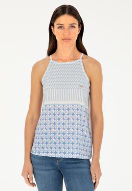 Kadın Açık Mavi Kolsuz Bisiklet Yaka Tişört - 50281806016