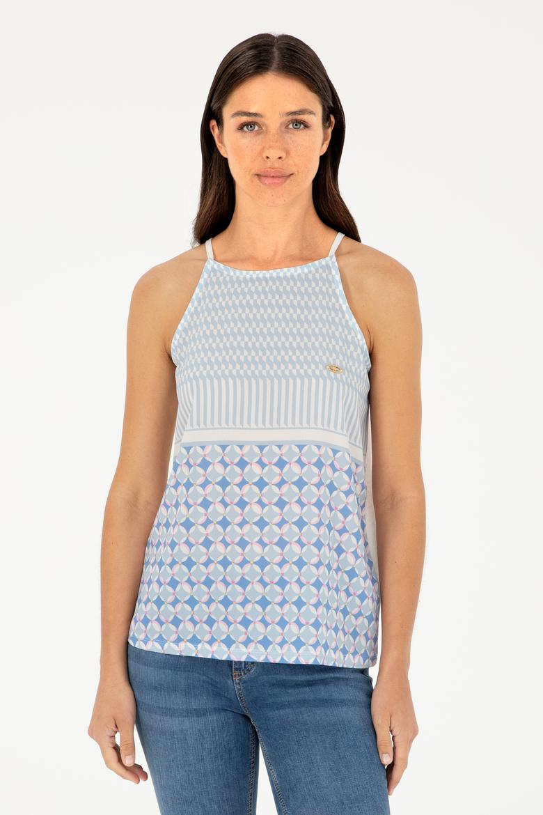 Kadın Açık Mavi Kolsuz Bisiklet Yaka Tişört