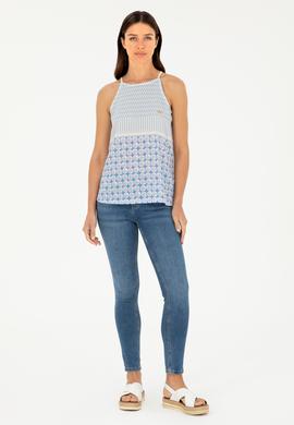 Kadın Açık Mavi Kolsuz Bisiklet Yaka Tişört - 50281806016