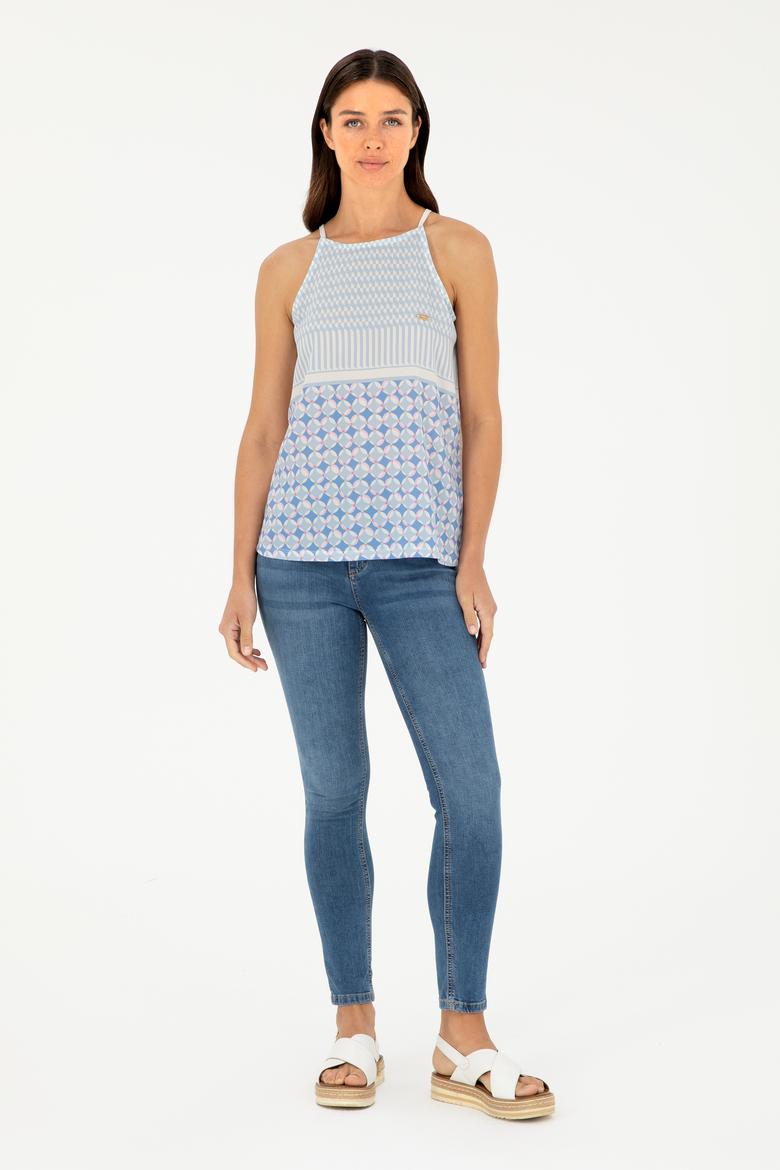 Kadın Açık Mavi Kolsuz Bisiklet Yaka Tişört - 50281806016