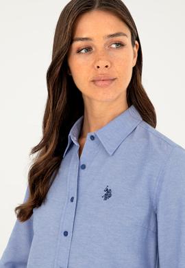 Kadın Saks Uzun Kollu Basic Gömlek - 50288851027