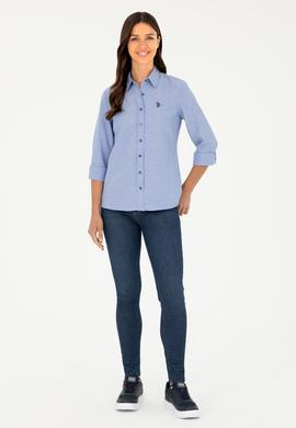 Kadın Saks Uzun Kollu Basic Gömlek - 50288851027