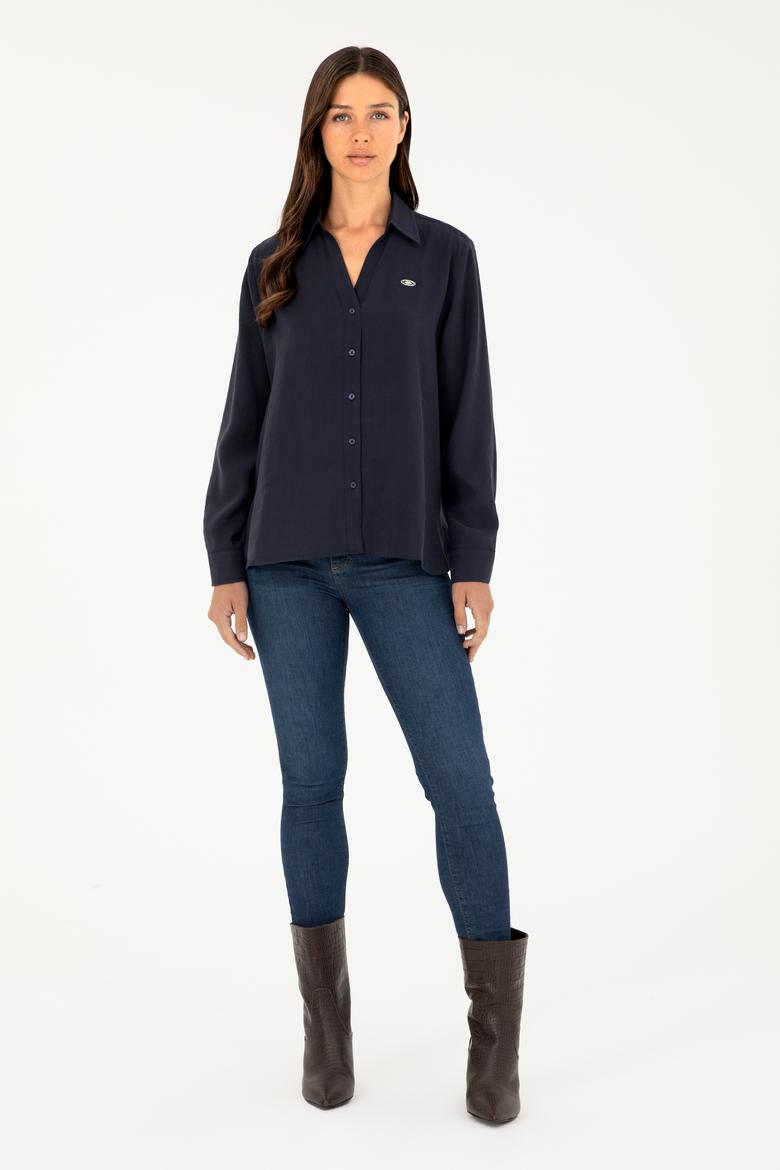Kadın Lacivert Uzun Kollu Gömlek - 50271829006