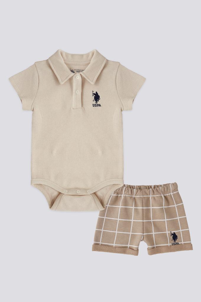 Erkek Bebek Bej Tulumlu 2'li Takım