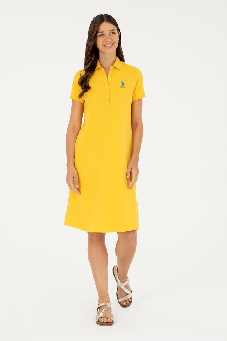 Kadın Safran Polo Yaka Mini Boy Örme Elbise