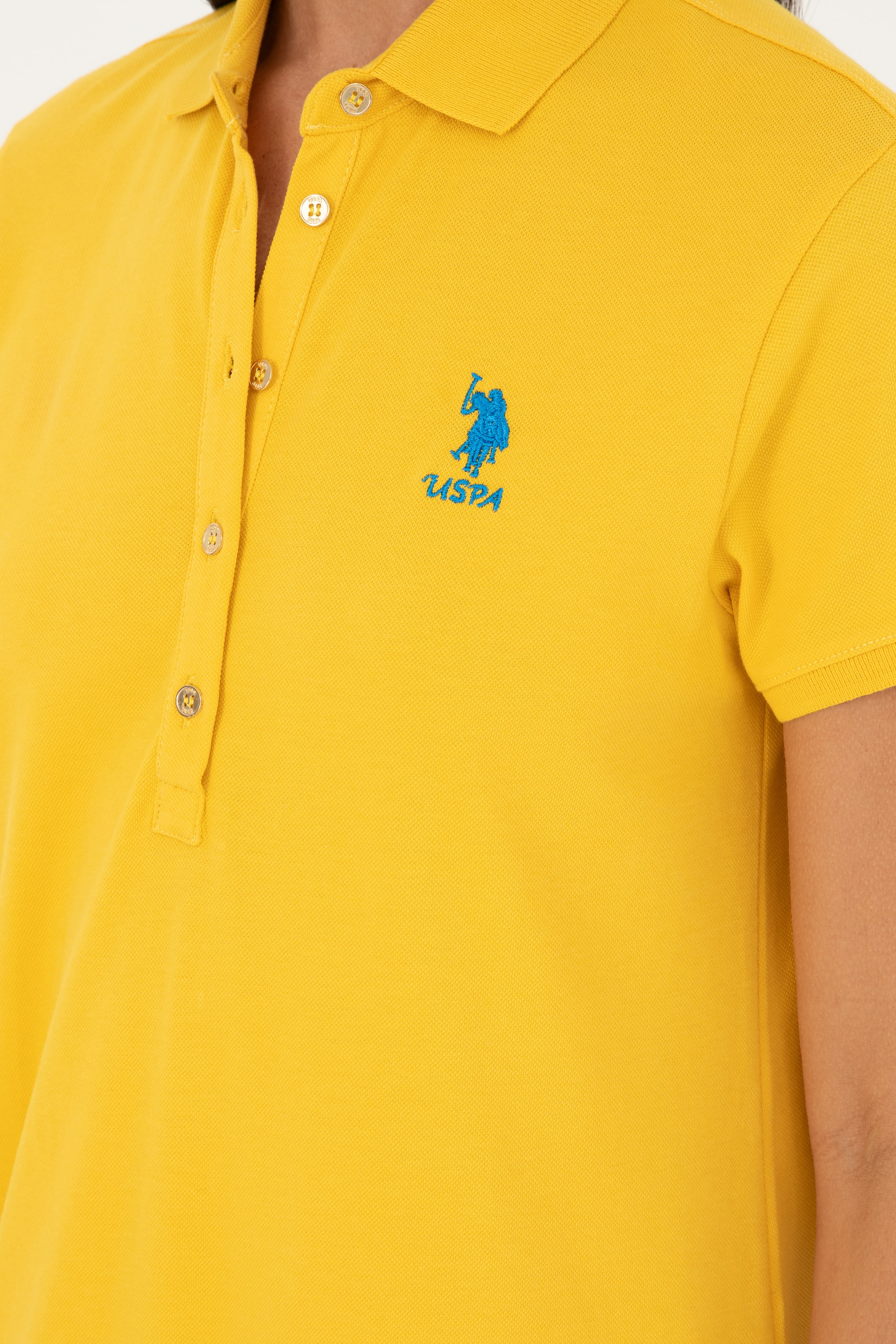 Kadın Safran Polo Yaka Mini Boy Örme Elbise - Image 6