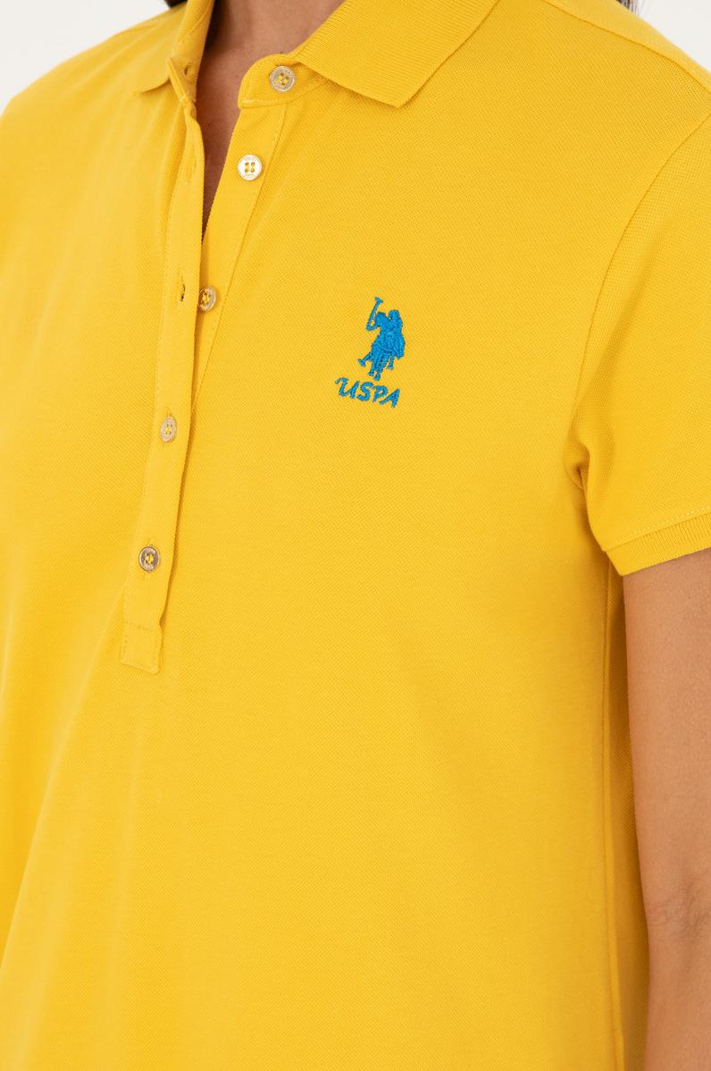 Kadın Safran Polo Yaka Mini Boy Örme Elbise