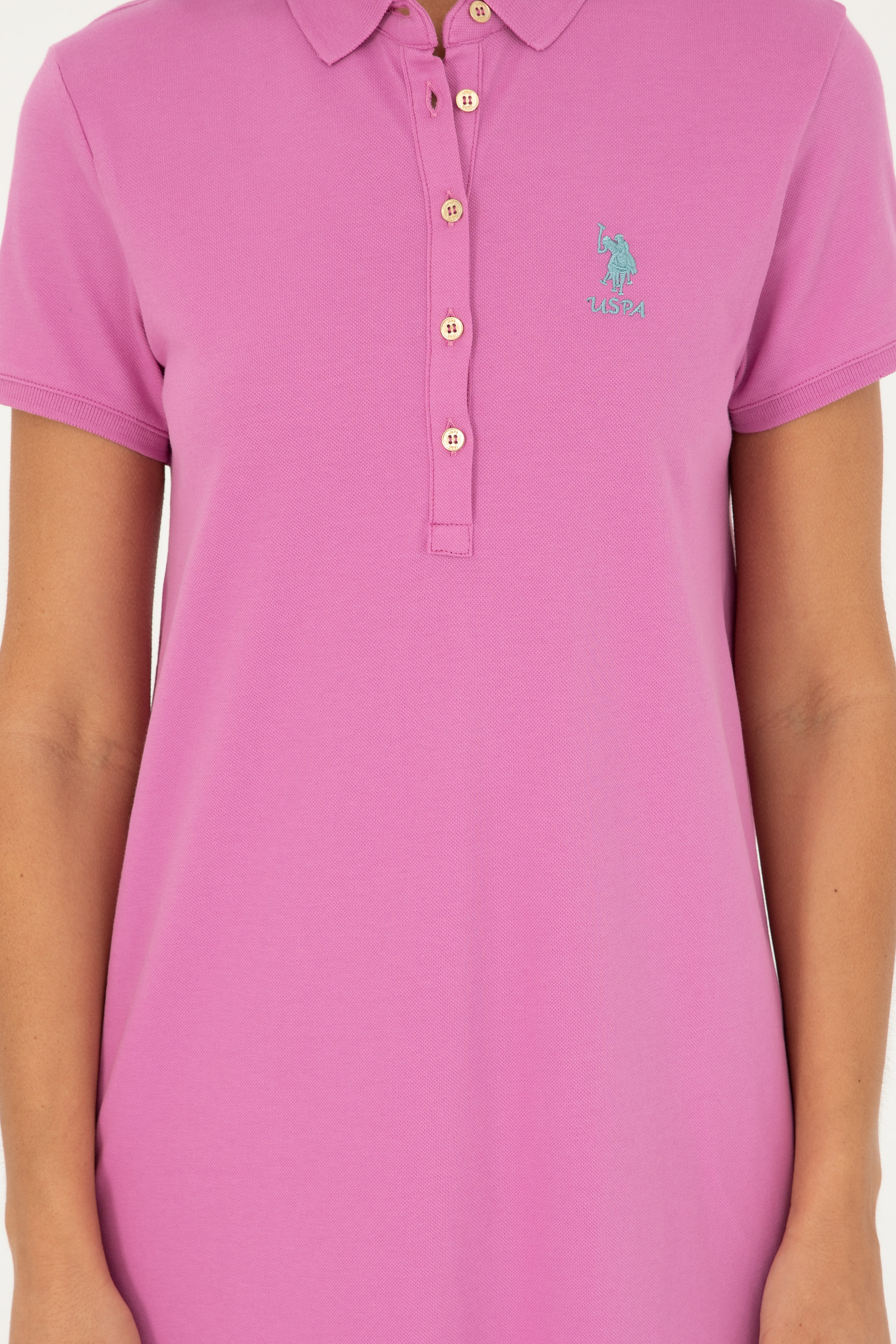 Kadın Pembe Polo Yaka Mini Boy Örme Elbise