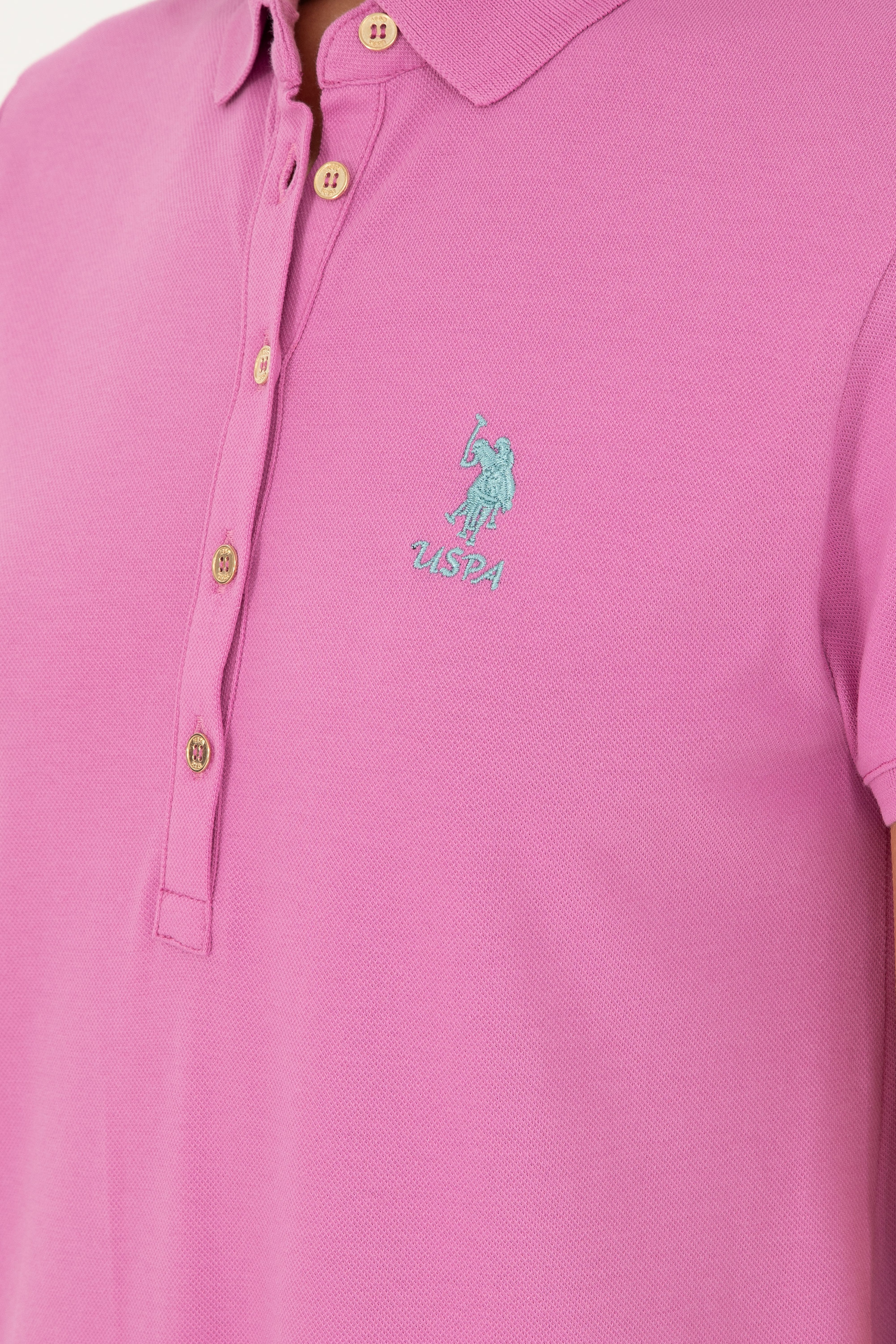 Kadın Pembe Polo Yaka Mini Boy Örme Elbise - Image 6