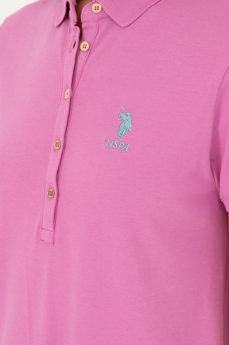 Kadın Pembe Polo Yaka Mini Boy Örme Elbise