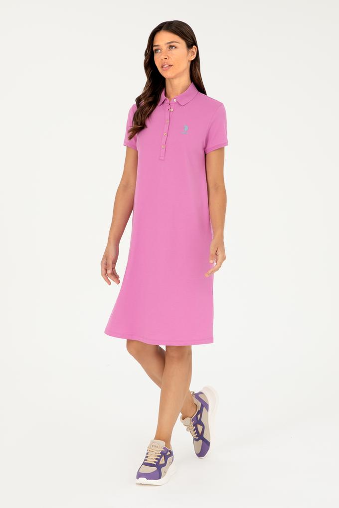 Kadın Pembe Polo Yaka Mini Boy Örme Elbise