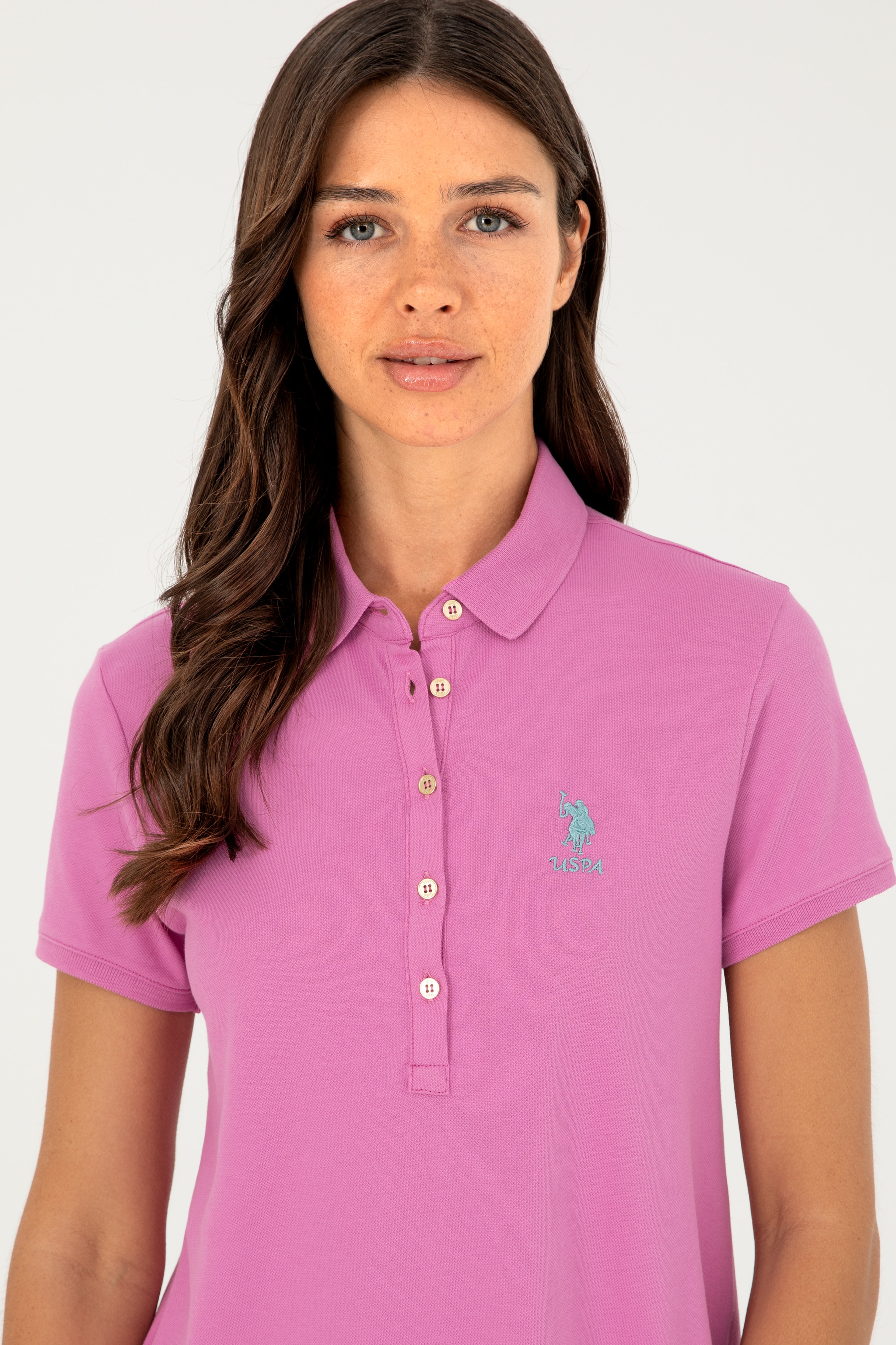 Kadın Pembe Polo Yaka Mini Boy Örme Elbise - Image 2