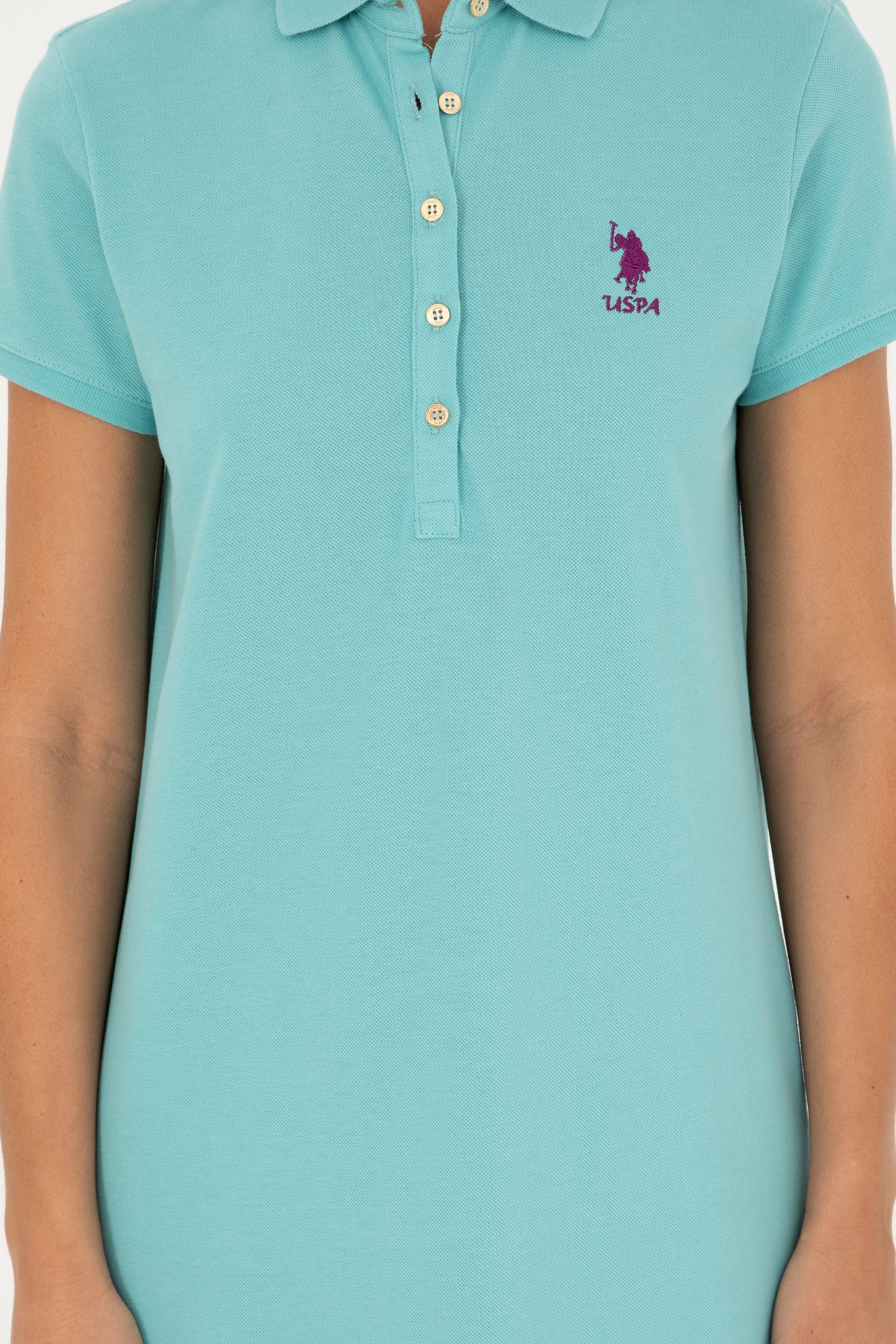 Kadın Mint Polo Yaka Mini Boy Örme Elbise - Image 5