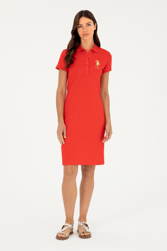 Kadın Kırmızı Polo Yaka Mini Boy Örme Elbise