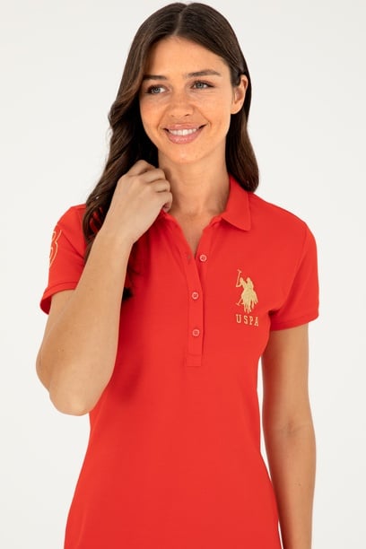 Kadın Kırmızı Polo Yaka Mini Boy Örme Elbise