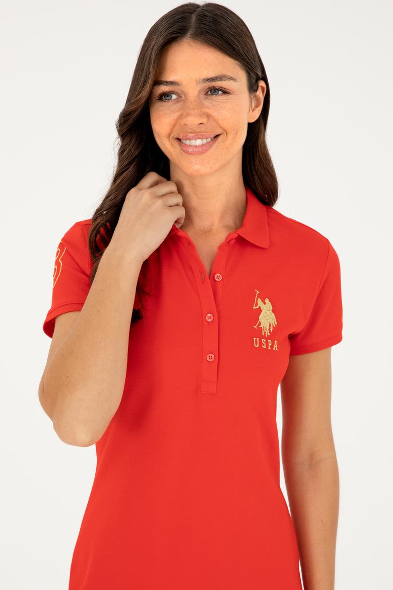 Kadın Kırmızı Polo Yaka Mini Boy Örme Elbise - 50280069044