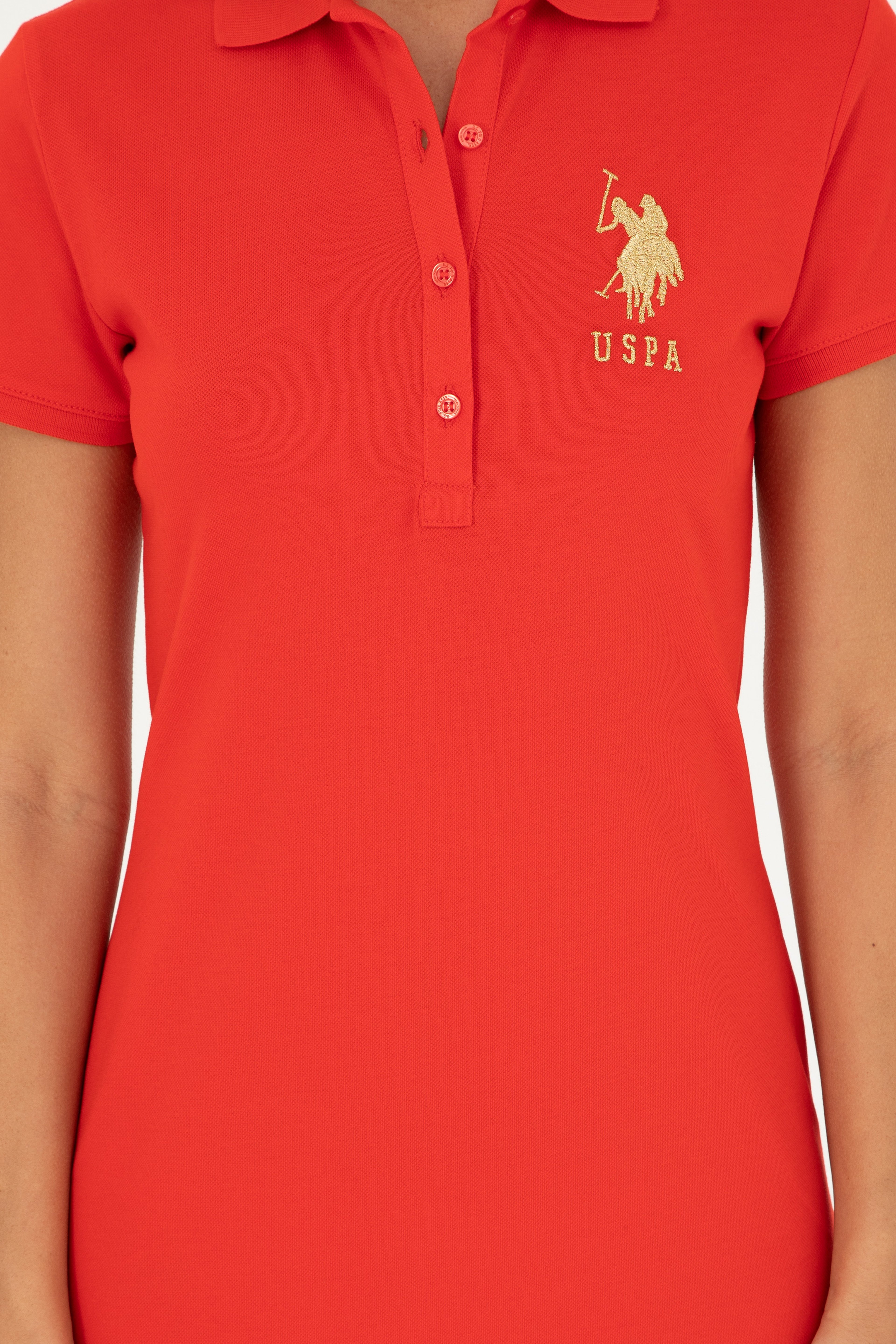 Kadın Kırmızı Polo Yaka Mini Boy Örme Elbise
