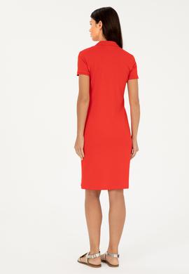 Kadın Kırmızı Polo Yaka Mini Boy Örme Elbise - 50280069044