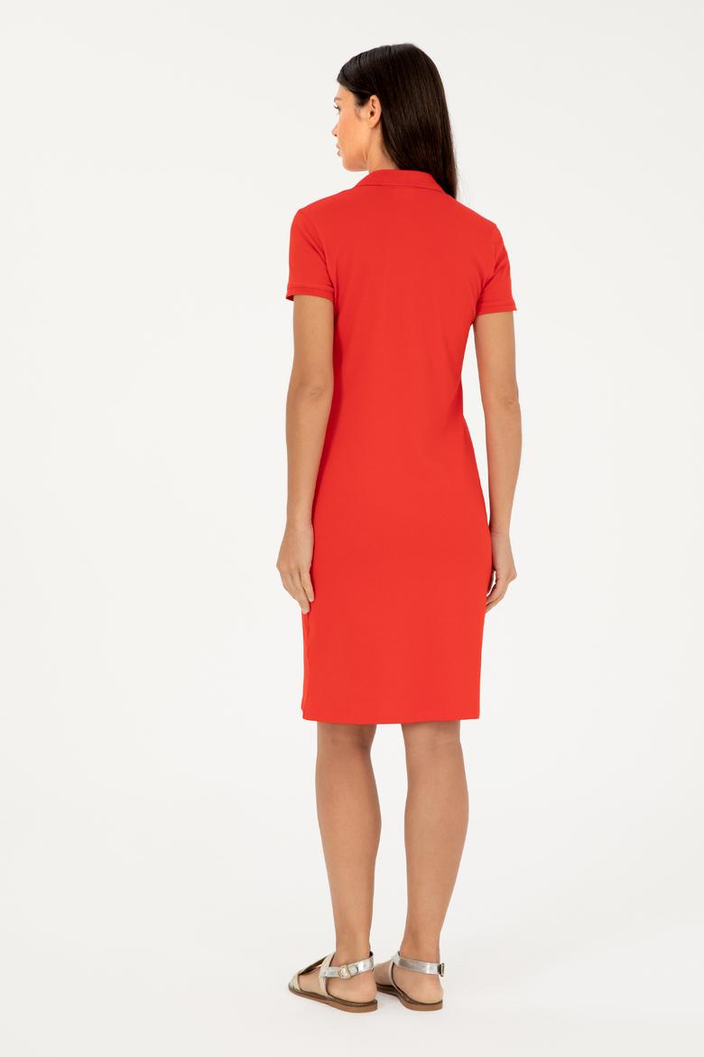 Kadın Kırmızı Polo Yaka Mini Boy Örme Elbise - 50280069044