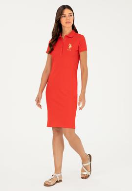 Kadın Kırmızı Polo Yaka Mini Boy Örme Elbise - 50280069044