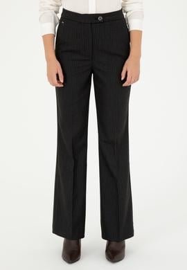Kadın Antrasit Çizgili Slim Flare Fit Kanvas Pantolon - 50298552010