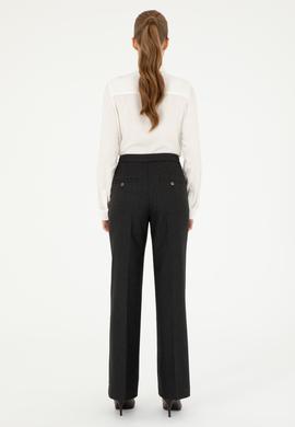 Kadın Antrasit Çizgili Slim Flare Fit Kanvas Pantolon - 50298552010