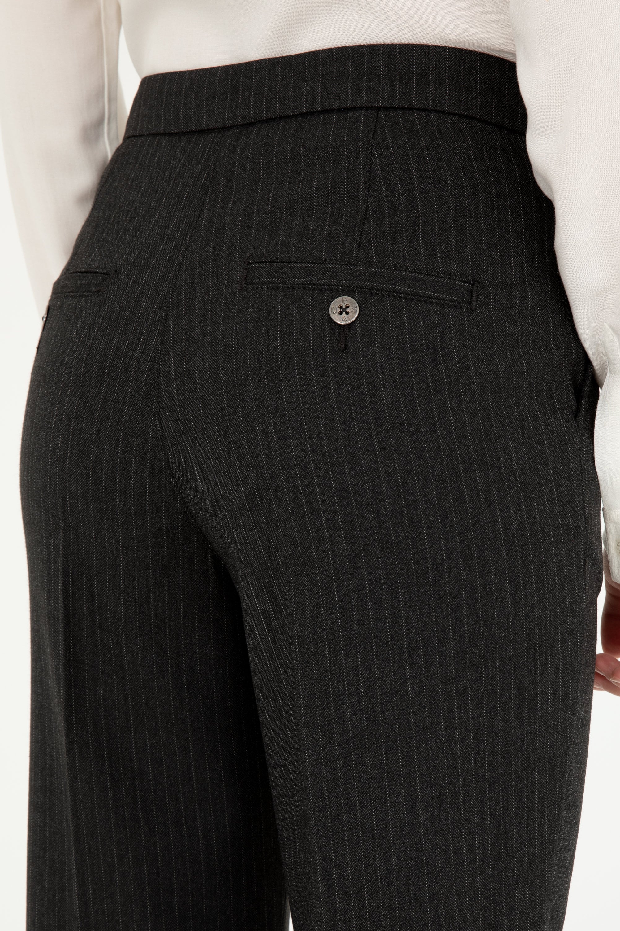 Kadın Antrasit Çizgili Slim Flare Fit Kanvas Pantolon - Image 6