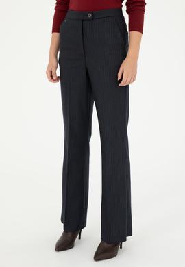 Kadın Lacivert Çizgili Slim Flare Fit Kanvas Pantolon - 50298552020