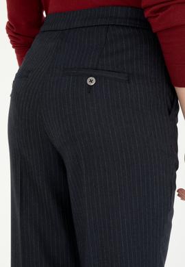 Kadın Lacivert Çizgili Slim Flare Fit Kanvas Pantolon - 50298552020