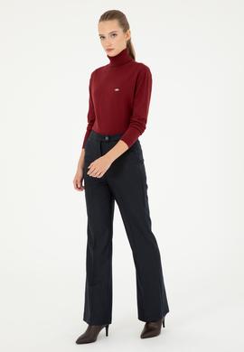 Kadın Lacivert Çizgili Slim Flare Fit Kanvas Pantolon - 50298552020